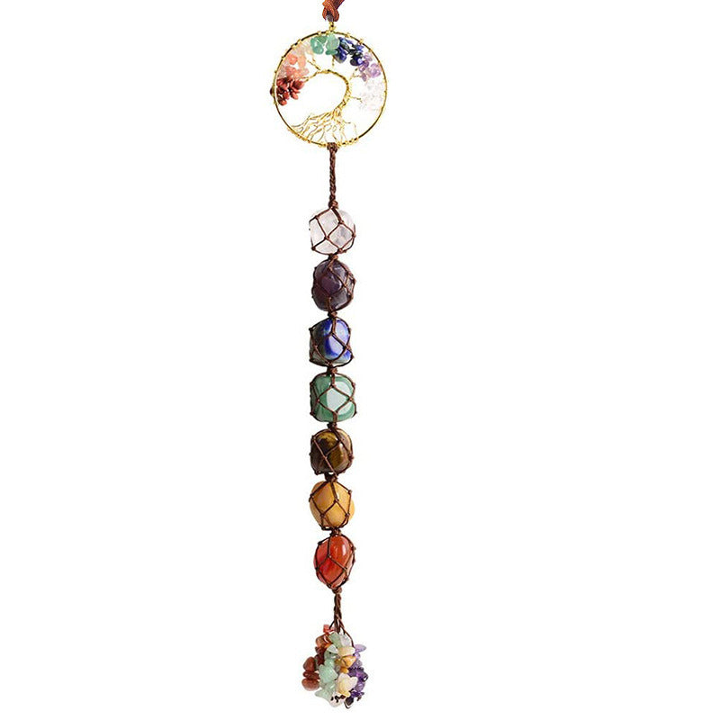 7Colorful Crystal Original Stone Hand Woven Pendant Life Tree