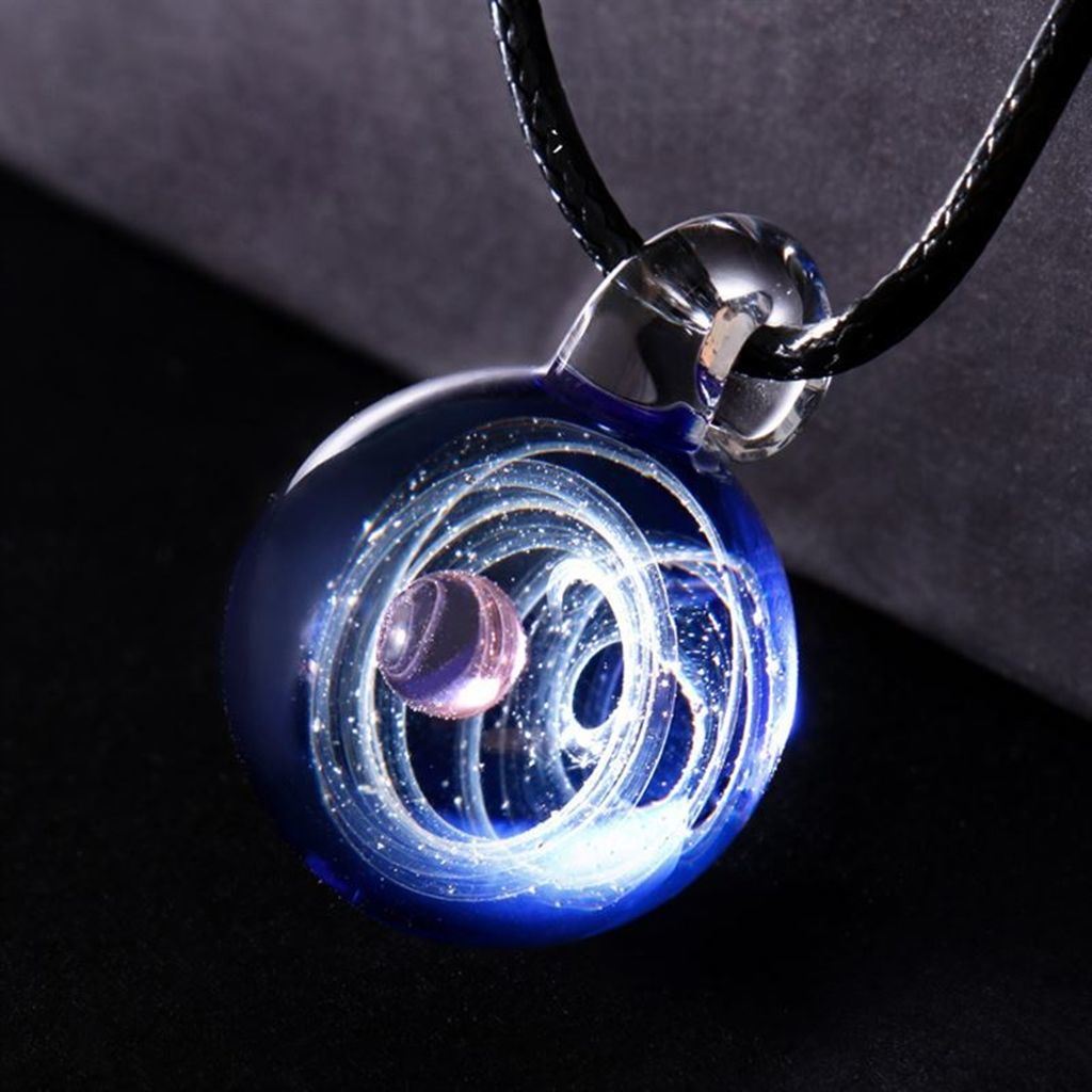 Galaxy Necklace For Women Long. Planets And Nebula Solar System Necklace.