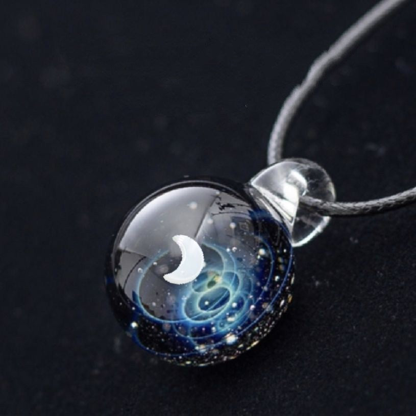 Galaxy Necklace For Women Long. Planets And Nebula Solar System Necklace.