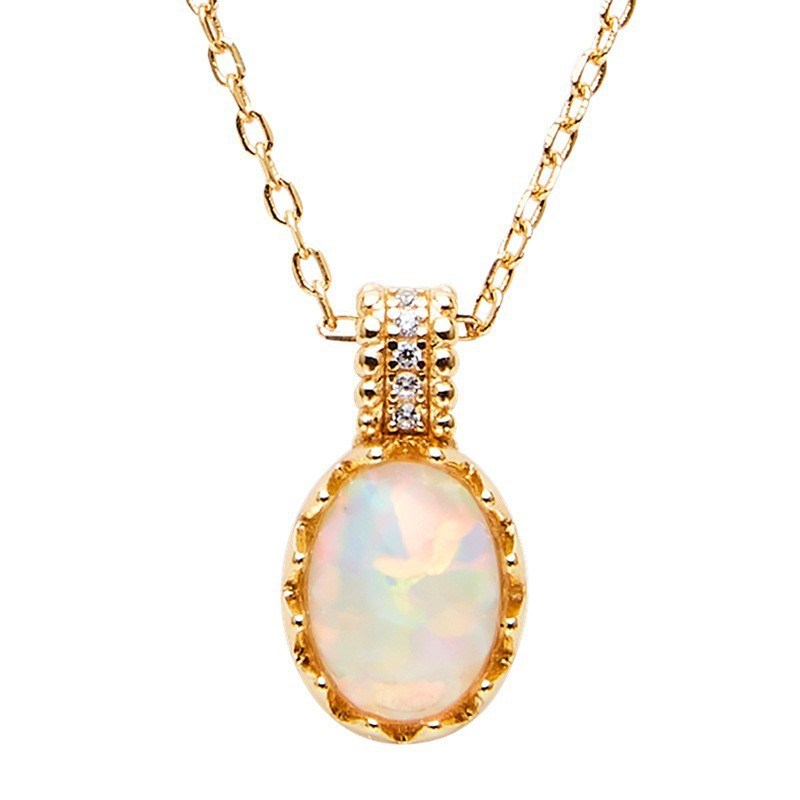 Female Luxury Retro Opal Stone Necklace Ring