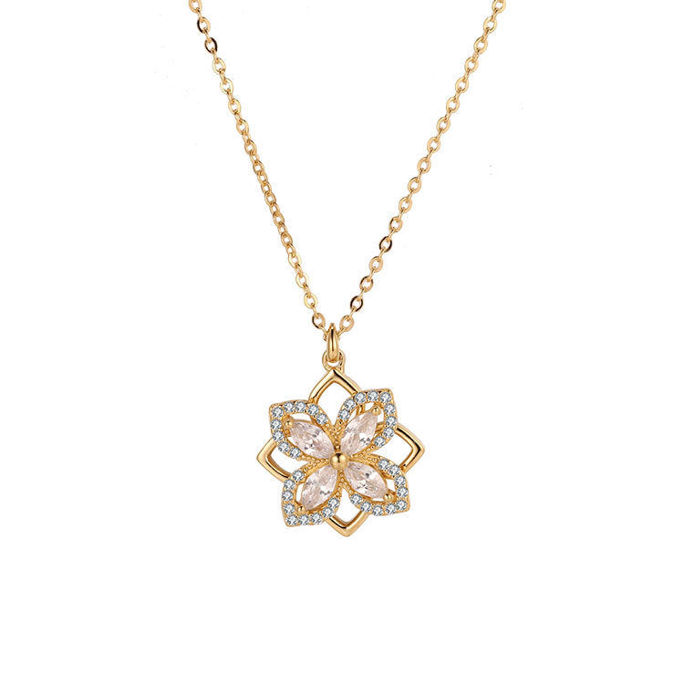 Summer Collar Chain Simple Full Diamond Zircon Flower Pendant