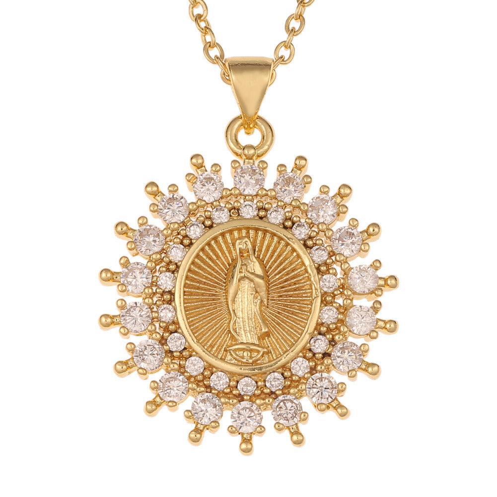 Women's Religious Jewelry Copper Micro-encrusted Zirconia Virgin Mary Pendant Devotee Necklace