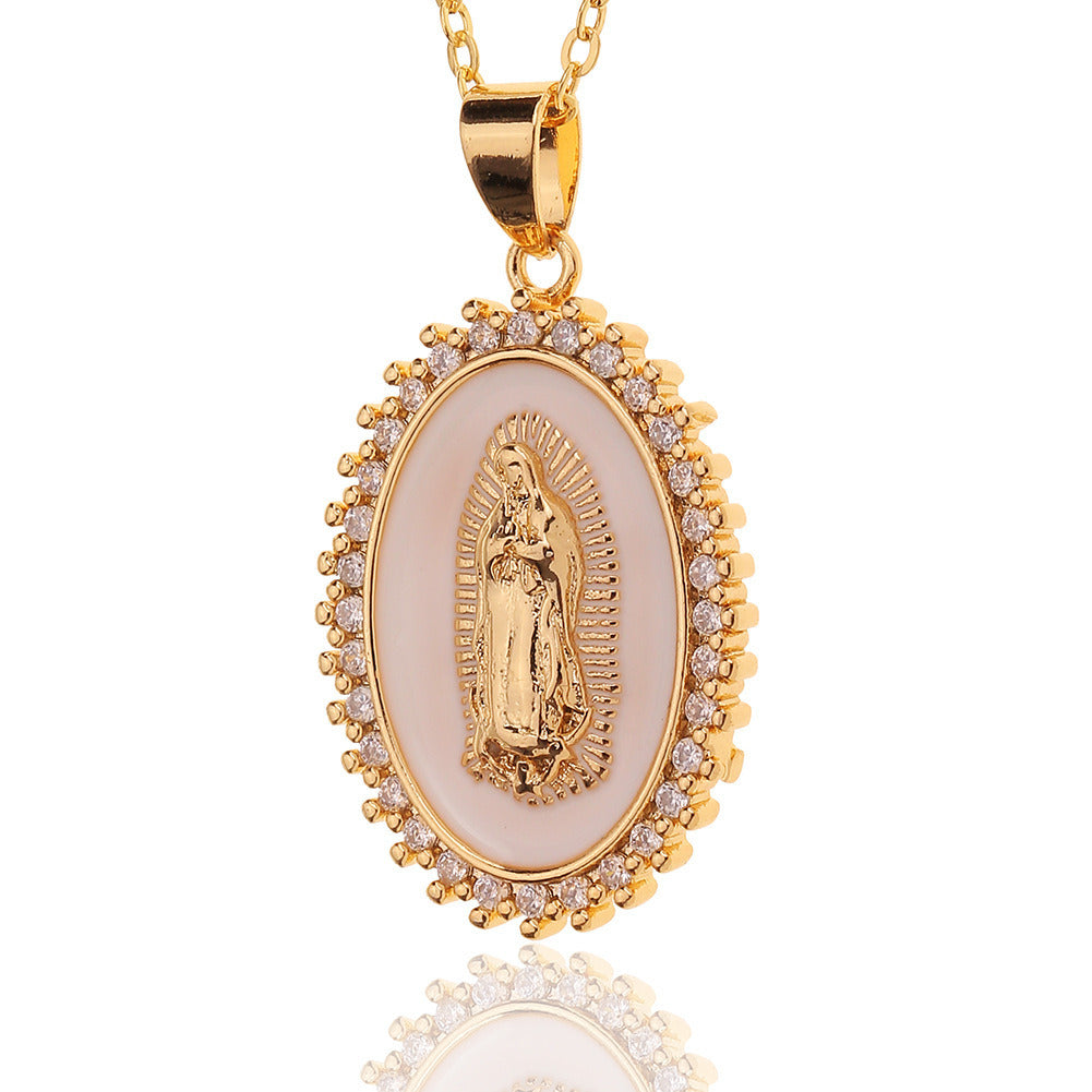 Women's Religious Jewelry Copper Micro-encrusted Zirconia Virgin Mary Pendant Devotee Necklace