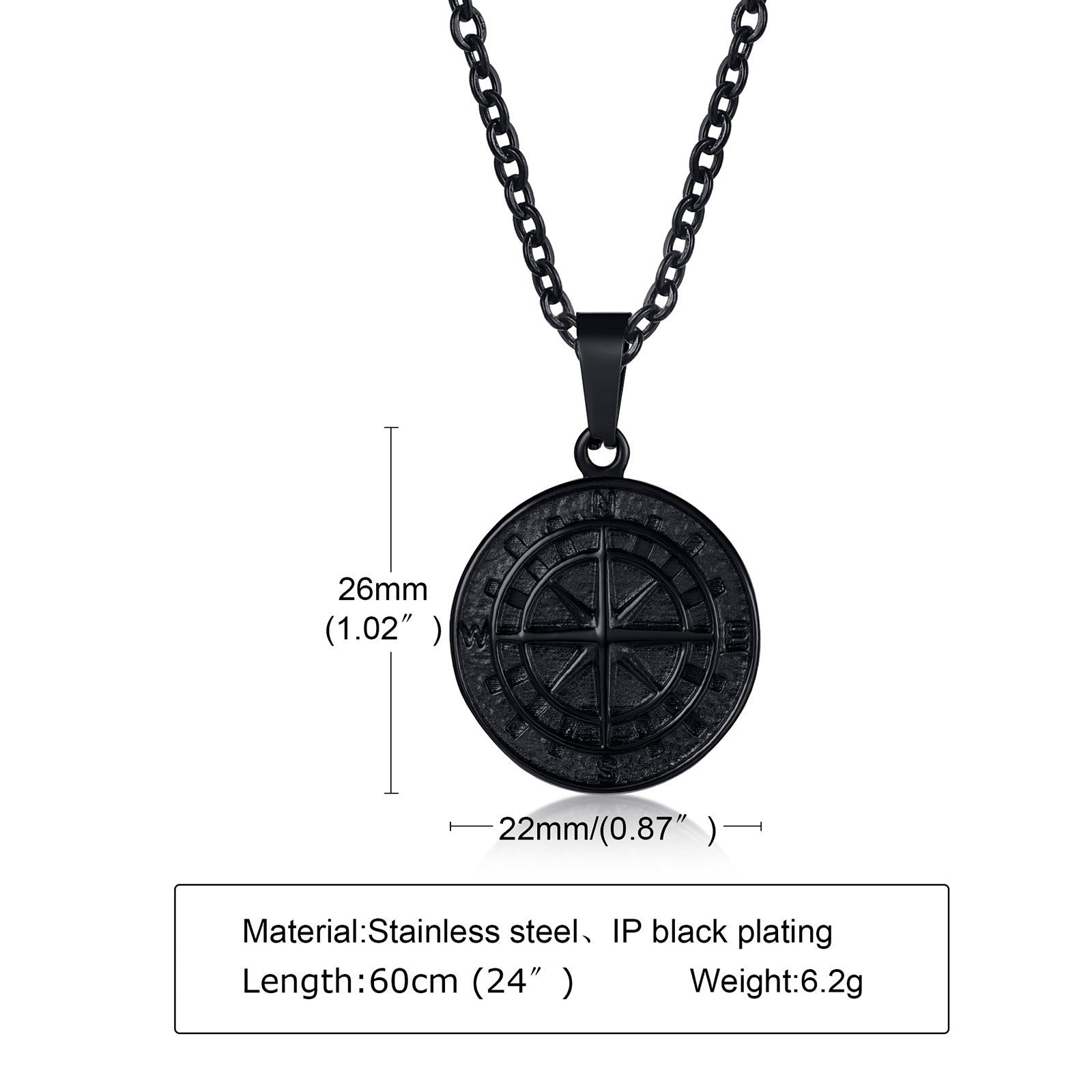 Stainless Steel Compass Pendant Gold Necklace