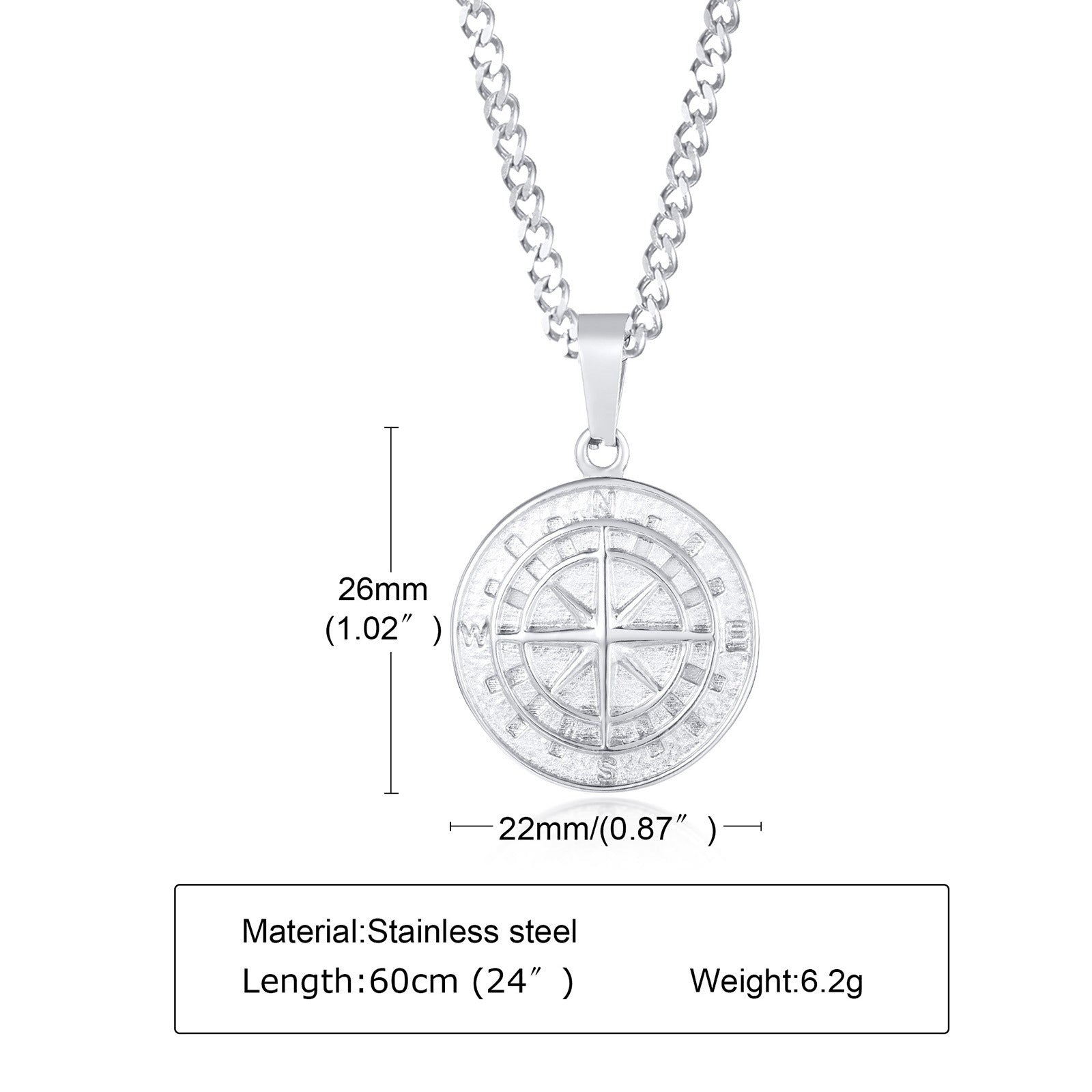 Stainless Steel Compass Pendant Gold Necklace