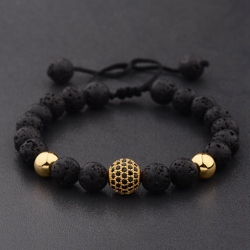 CZ Zircon Pave Lava Weaving Bracelet Men Beads