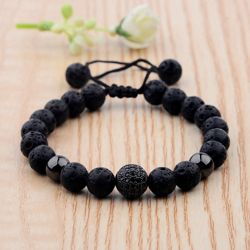 CZ Zircon Pave Lava Weaving Bracelet Men Beads