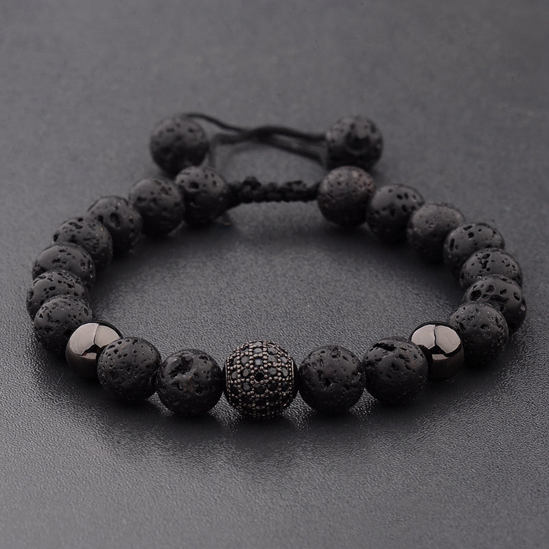 CZ Zircon Pave Lava Weaving Bracelet Men Beads