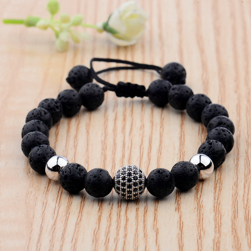 CZ Zircon Pave Lava Weaving Bracelet Men Beads