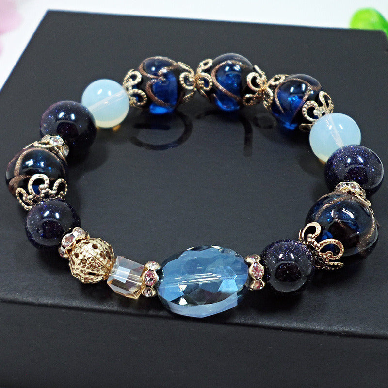 Retro Glazed Blue Sandstone Bracelet Female Lapis Lazuli Simple