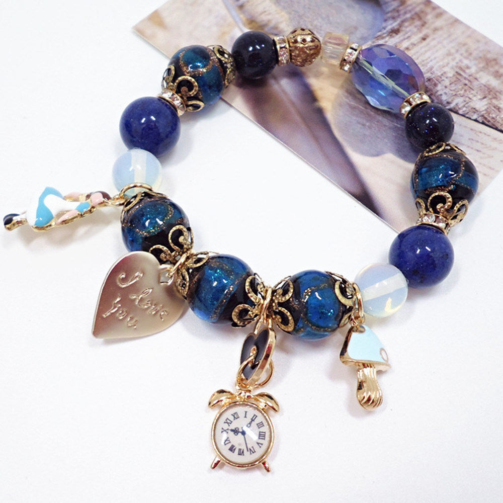 Retro Glazed Blue Sandstone Bracelet Female Lapis Lazuli Simple