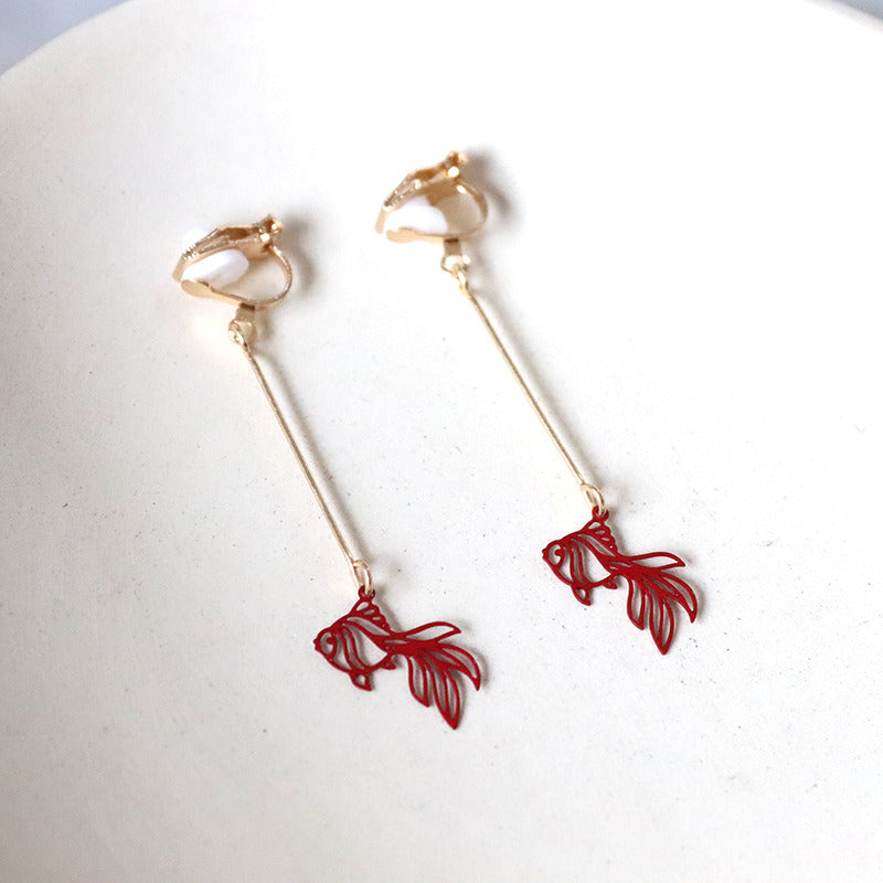 Red Koi Simple Hollow Line Goldfish Retro Artistic Hanfu Earrings