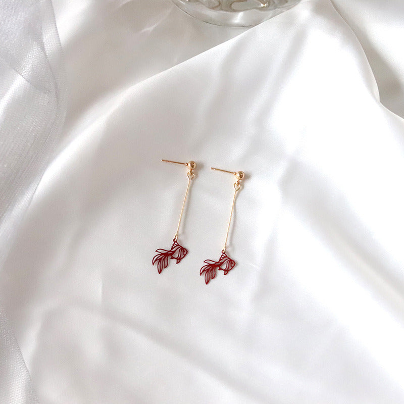 Red Koi Simple Hollow Line Goldfish Retro Artistic Hanfu Earrings