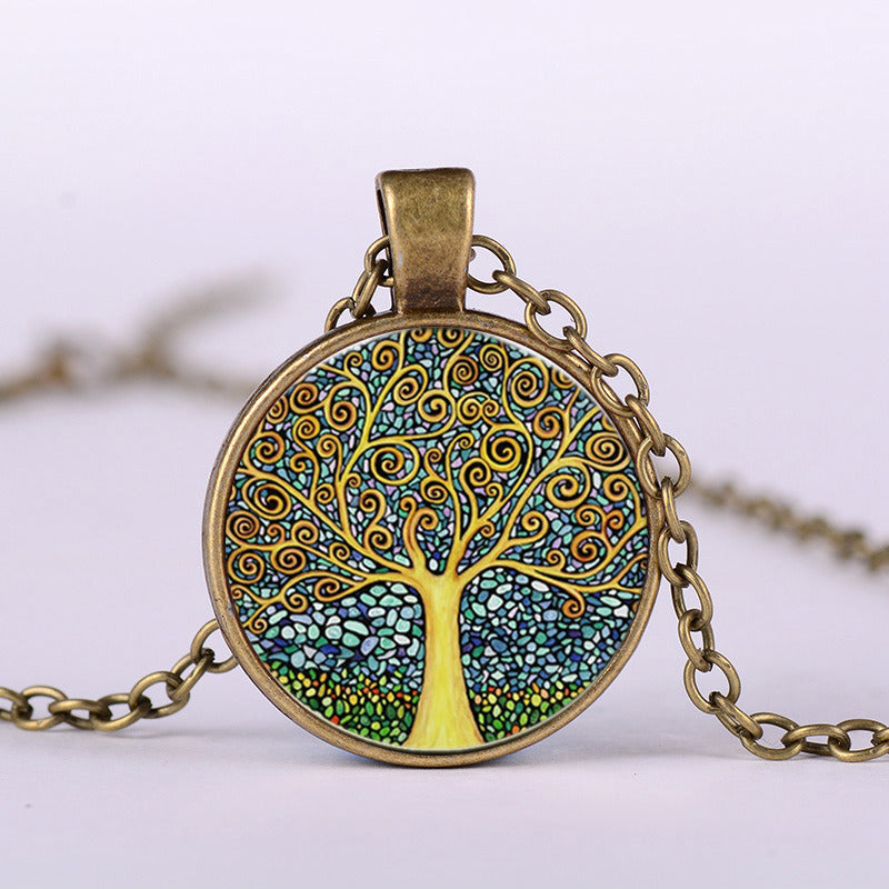 Tree Of Life Time Gem Vintage Glass Necklace