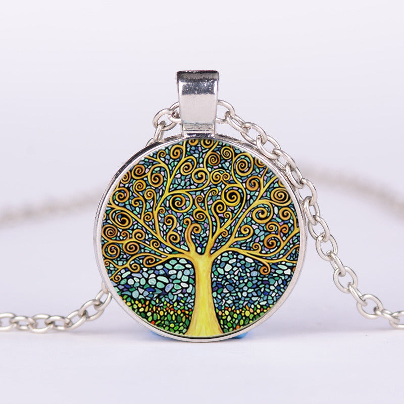 Tree Of Life Time Gem Vintage Glass Necklace