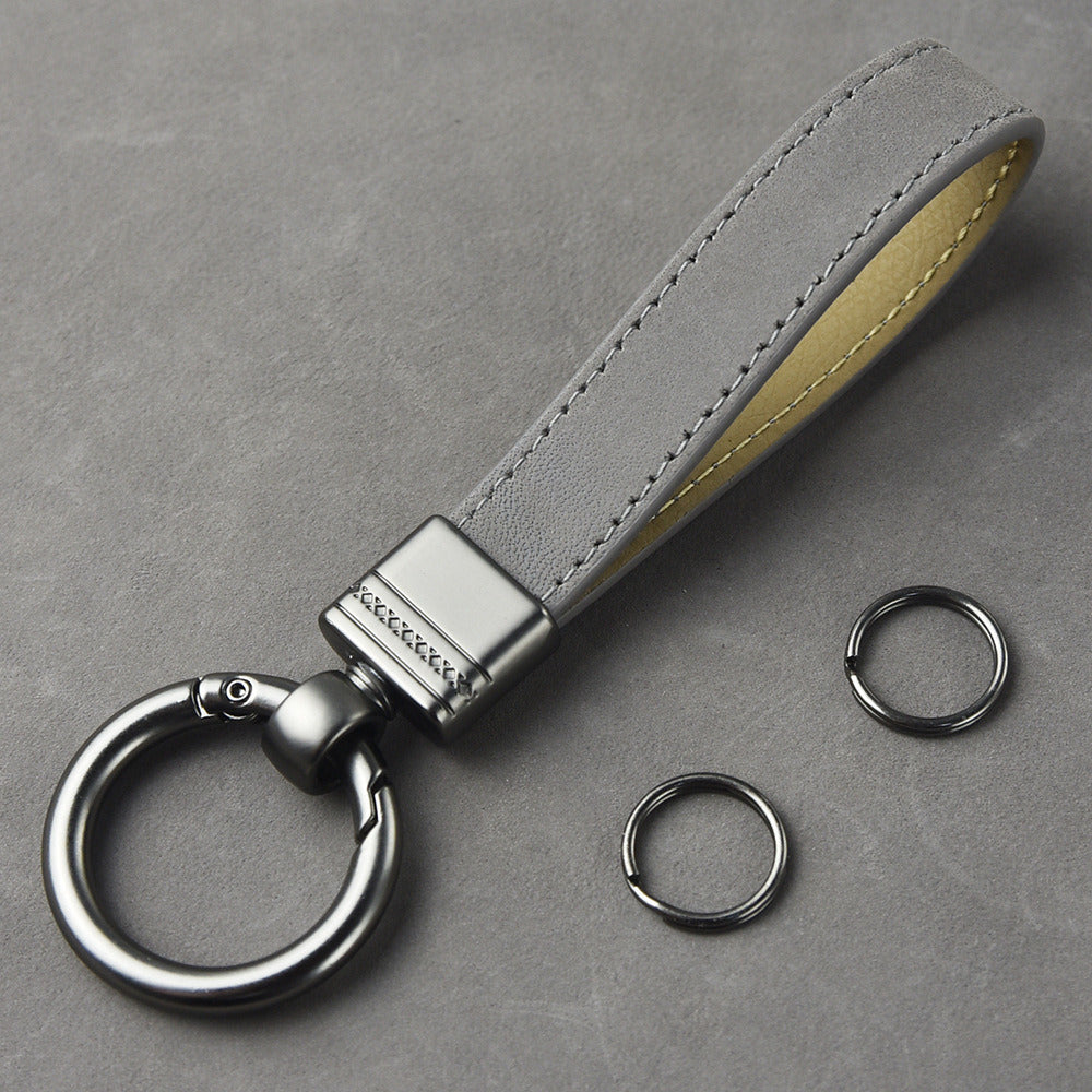 Frosted Head Leather Spring Key Ring