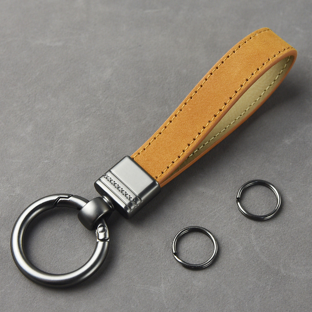 Frosted Head Leather Spring Key Ring