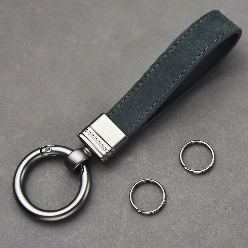 Frosted Head Leather Spring Key Ring