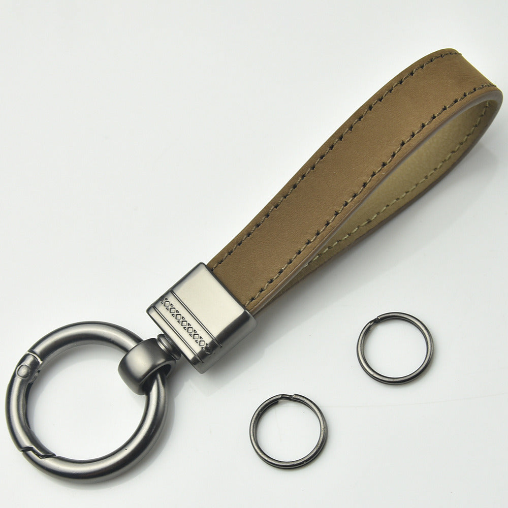 Frosted Head Leather Spring Key Ring