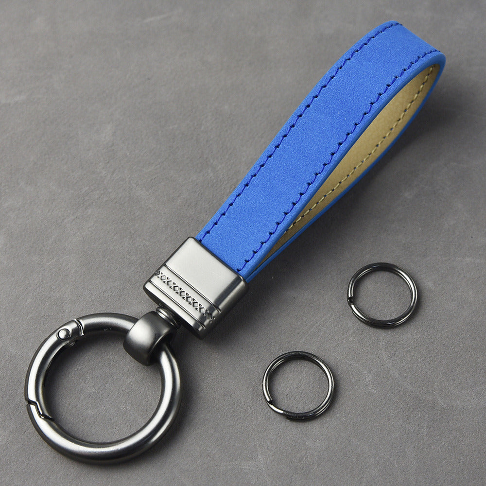 Frosted Head Leather Spring Key Ring