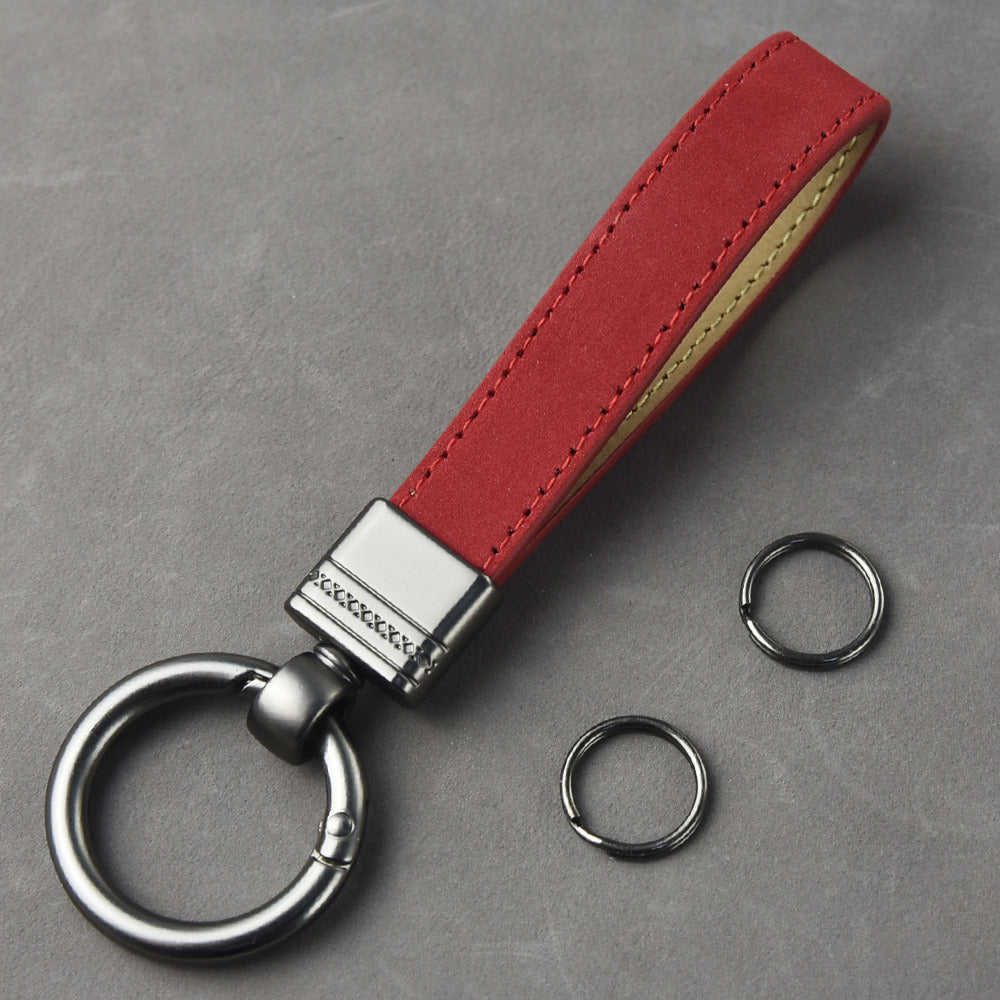 Frosted Head Leather Spring Key Ring