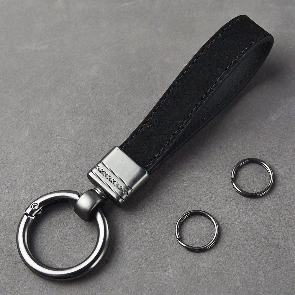 Frosted Head Leather Spring Key Ring