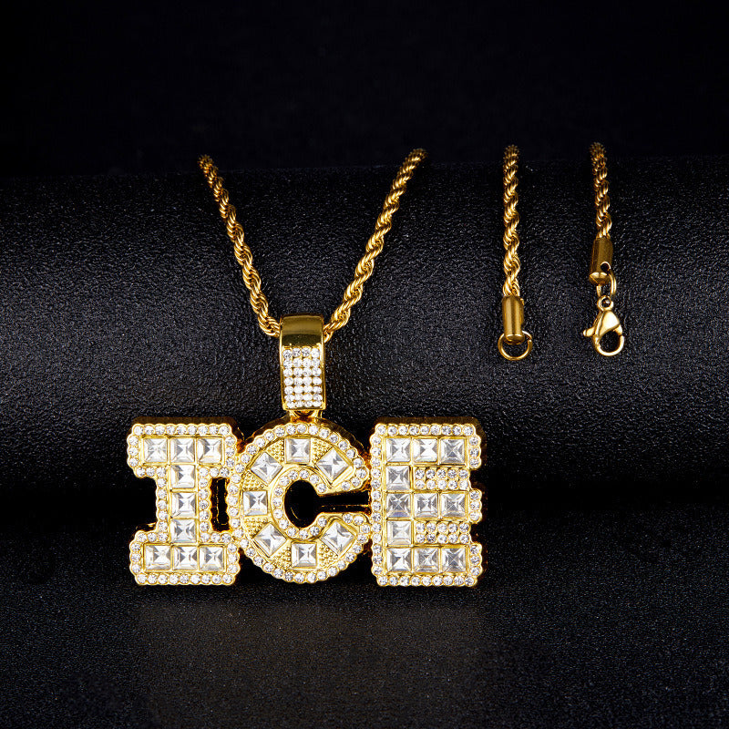 Hip Hop Square Diamond Letter ICE Cuba Chain Item