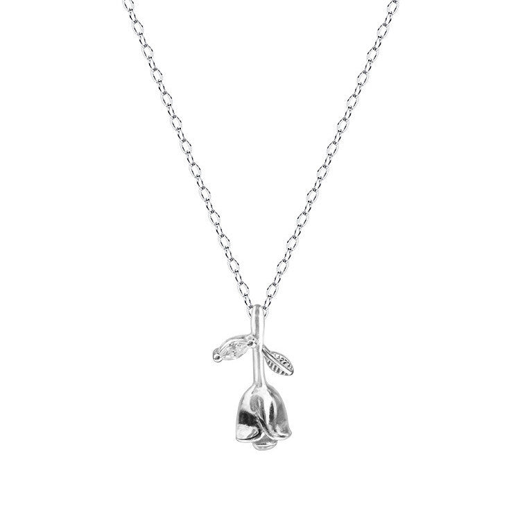 Silver Plated Rose Pendant Necklace For Women