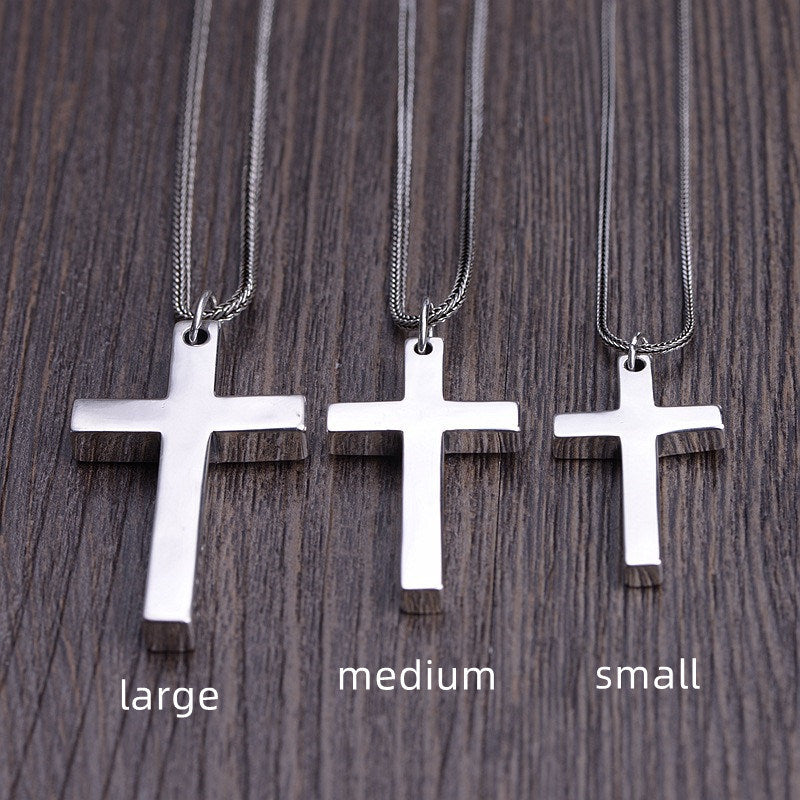 Vintage Polished Silver Cross Pendant Necklace