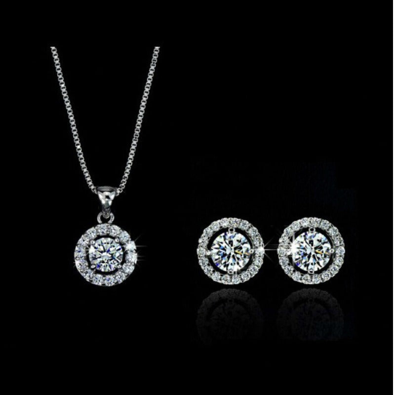 Two Piece Necklace Crystal Earrings Accessories