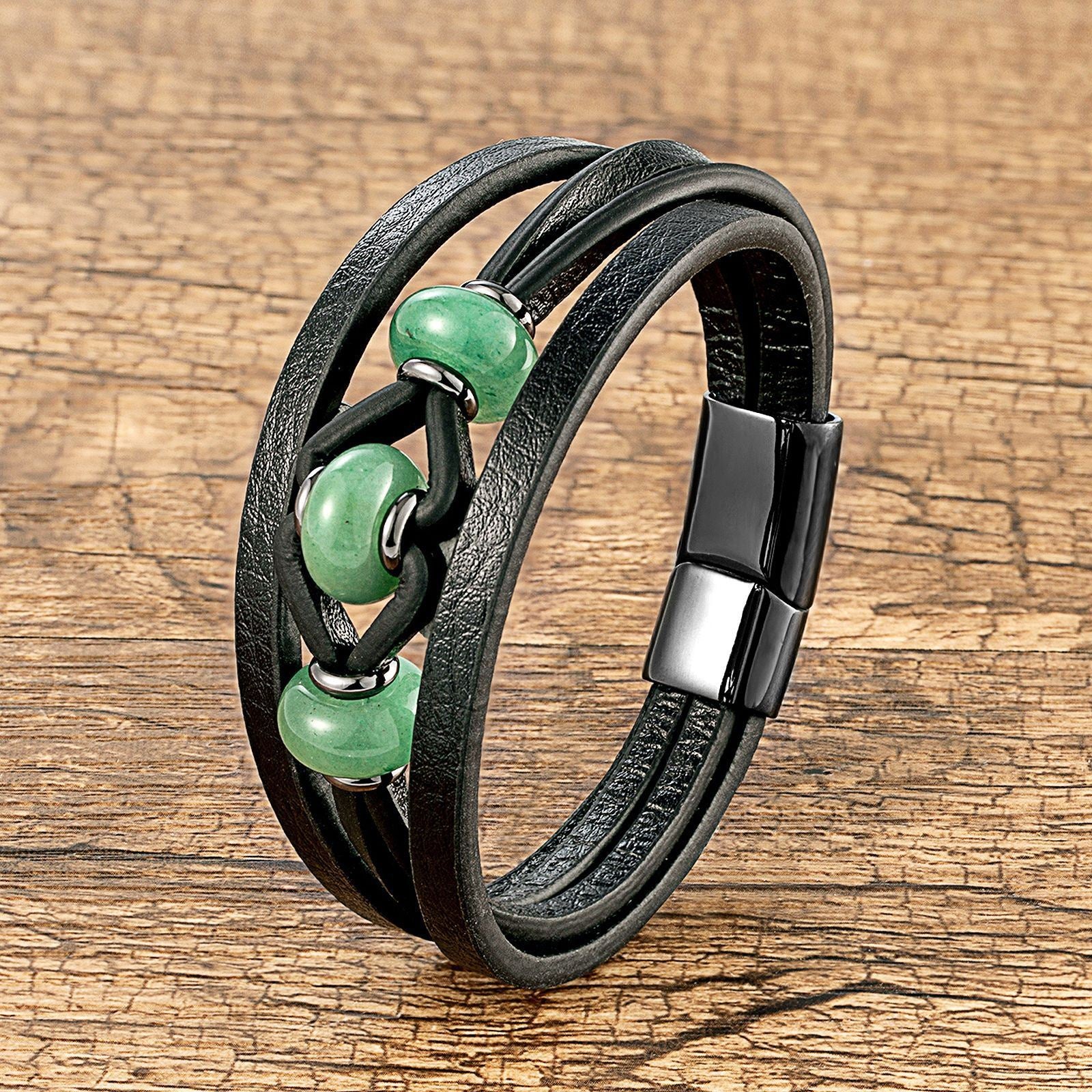 Leather Rope Bracelet Stainless Steel Buckle Multi Layer Leather Men