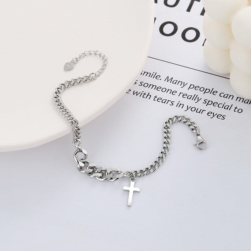 Creative Simple Cross Personalized Hip Hop Ins Bracelet Single Layer Twist Geometric Ornament