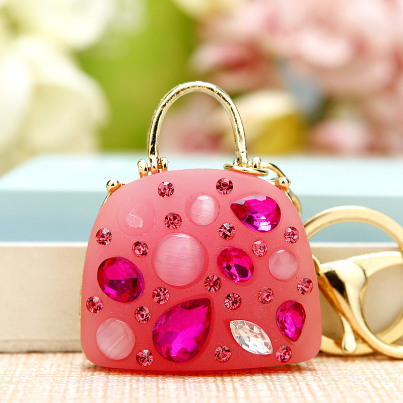 Rhinestone Satchel Car Key Ring Female