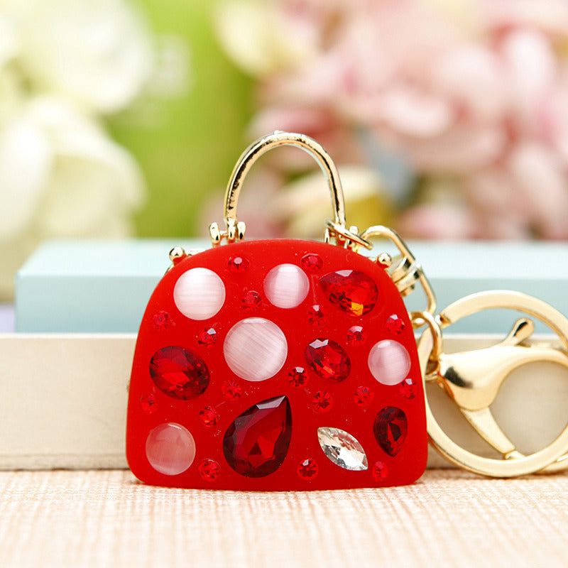 Rhinestone Satchel Car Key Ring Female