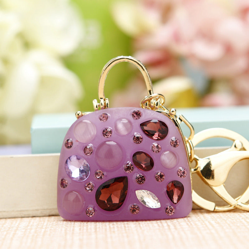 Rhinestone Satchel Car Key Ring Female