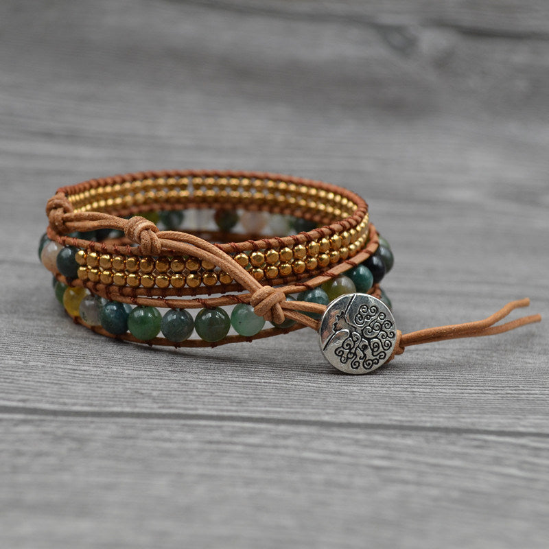 Retro Multilayer Indian Stone Beads Hand-woven Female Bracelet