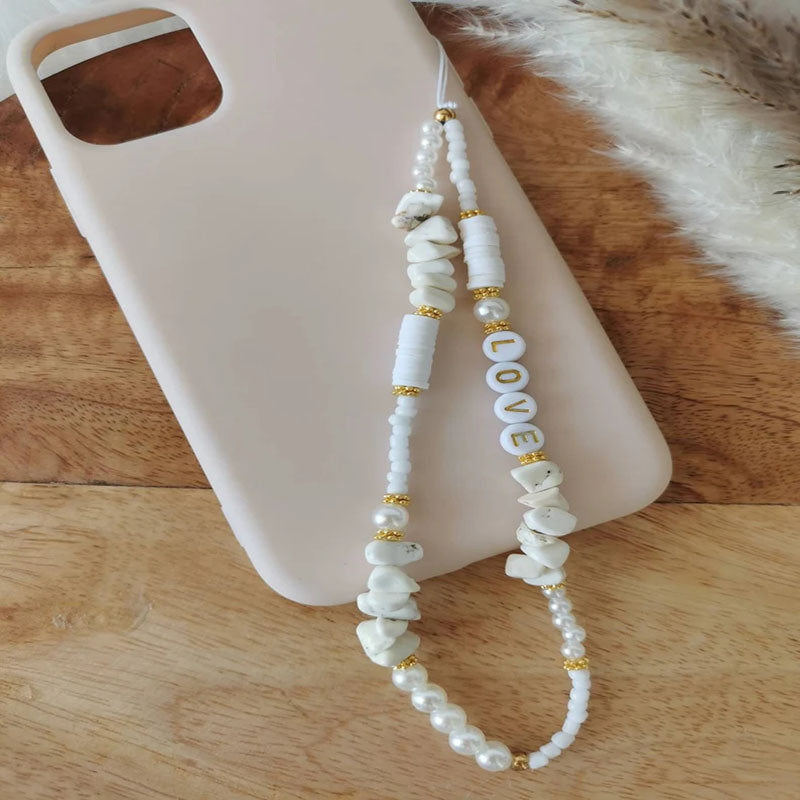 European And American Bohemian Bead Mobile Phone Lanyard Crystal Stone Letter Mobile Phone Charm