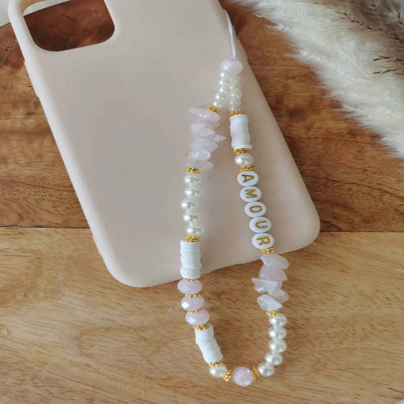 European And American Bohemian Bead Mobile Phone Lanyard Crystal Stone Letter Mobile Phone Charm