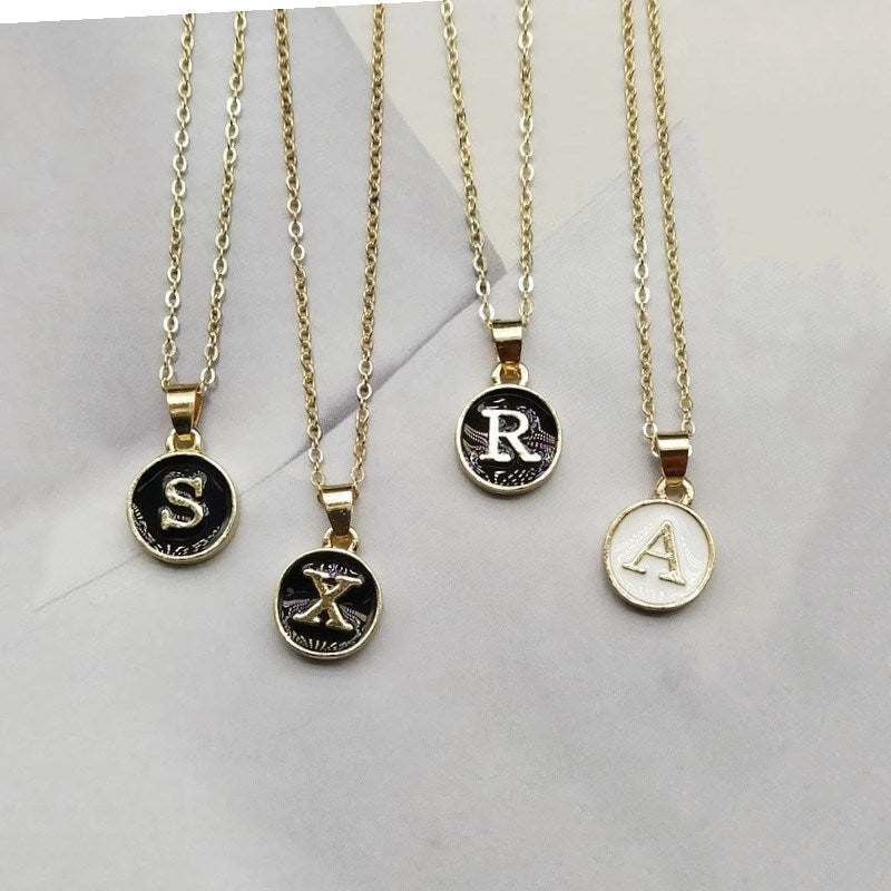 18K Gold Simple Round Capital Letter Pendant Cross Chain Jewelry