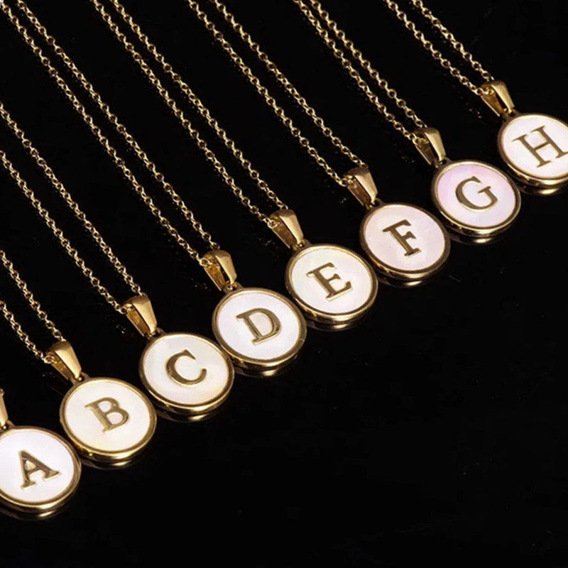 18K Gold Simple Round Capital Letter Pendant Cross Chain Jewelry