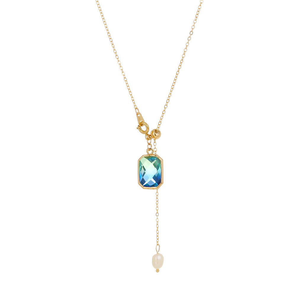 Blue Crystal Pendant Single-layer Necklace Female