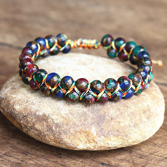 Colorful Tiger's Eye Bead Bracelet Is Hand-woven And Adjustable