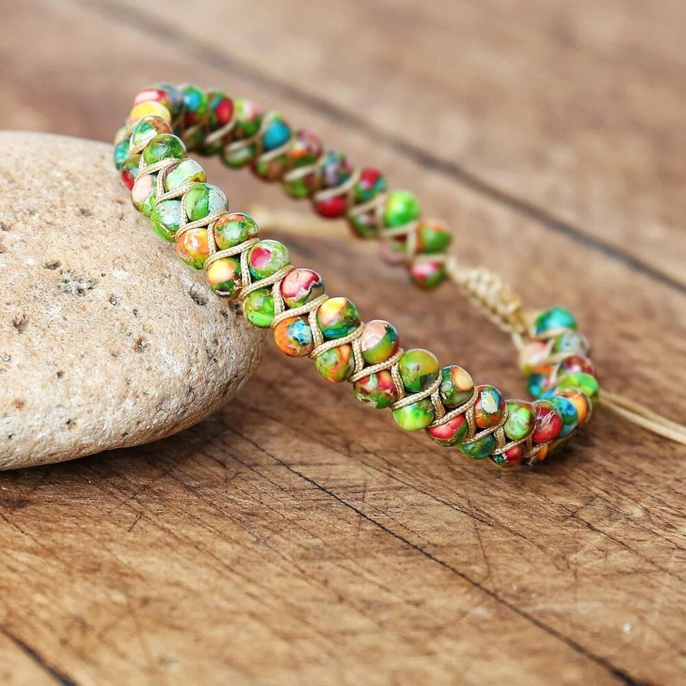 Colorful Tiger's Eye Bead Bracelet Is Hand-woven And Adjustable