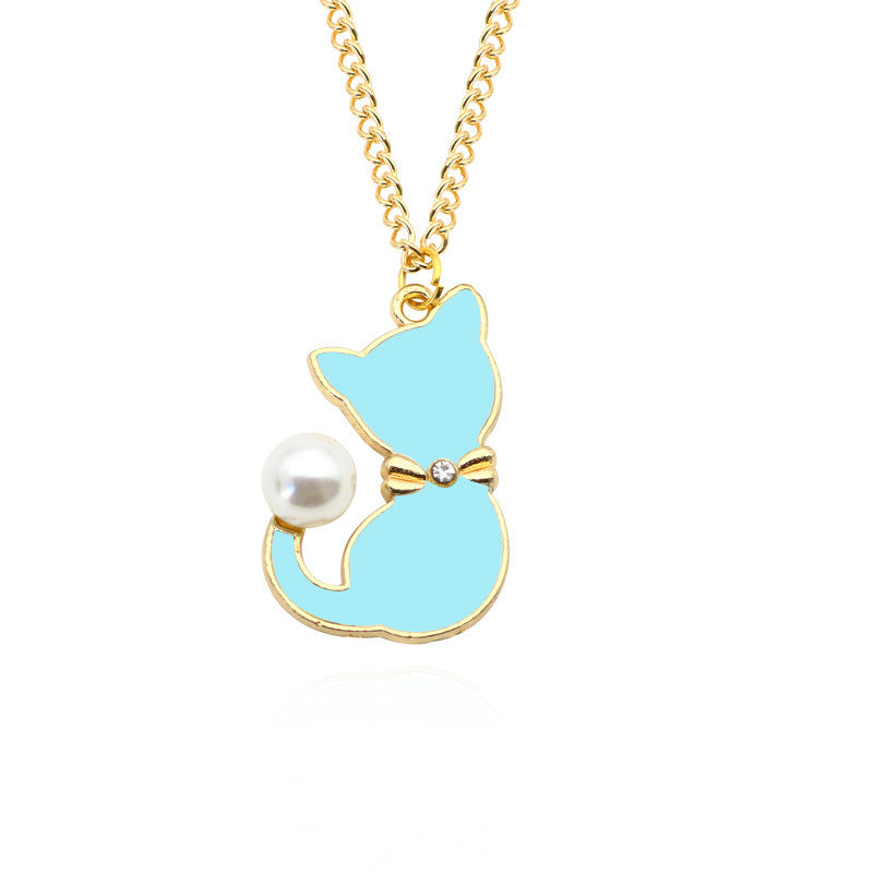 European And American Colored Alloy Dripping Cat Necklace