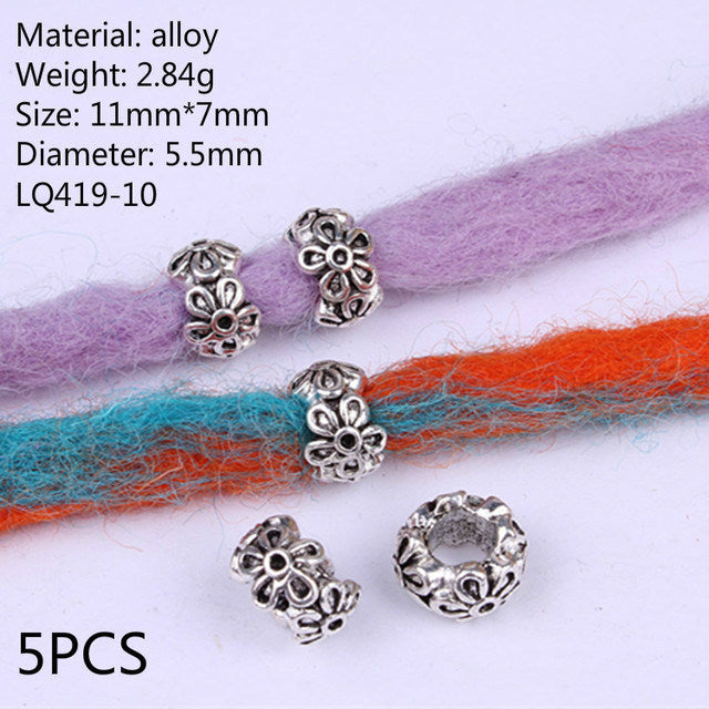 5 Pieces Of Metal Hair Ring Bead Sleeve Pipe Amulet