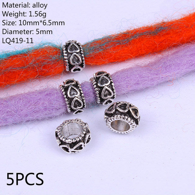 5 Pieces Of Metal Hair Ring Bead Sleeve Pipe Amulet