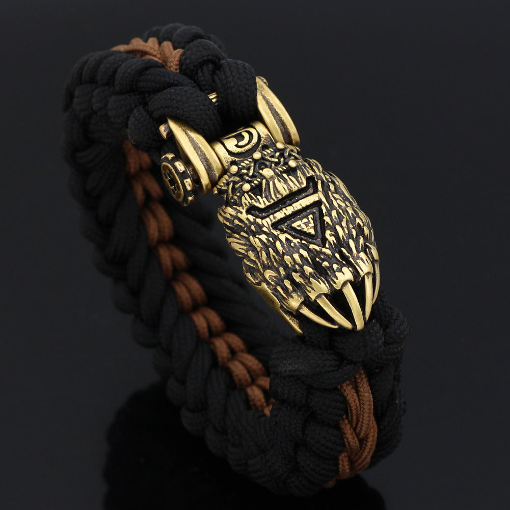 Nordic New Hand Woven Bracelet Brown Thread Viking Bear Claw