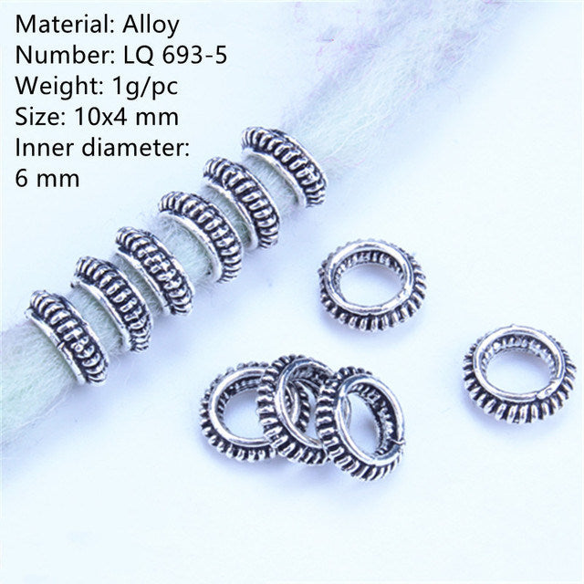 5 Pieces Of Metal Hair Ring Bead Sleeve Pipe Amulet