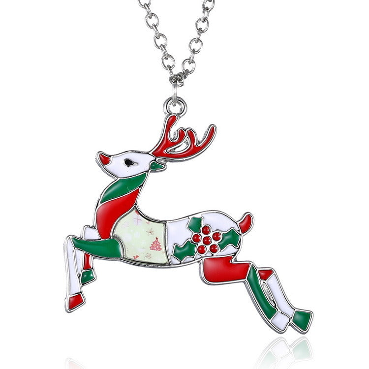 Creative Christmas Painting Oil Sticker Pendant Necklace