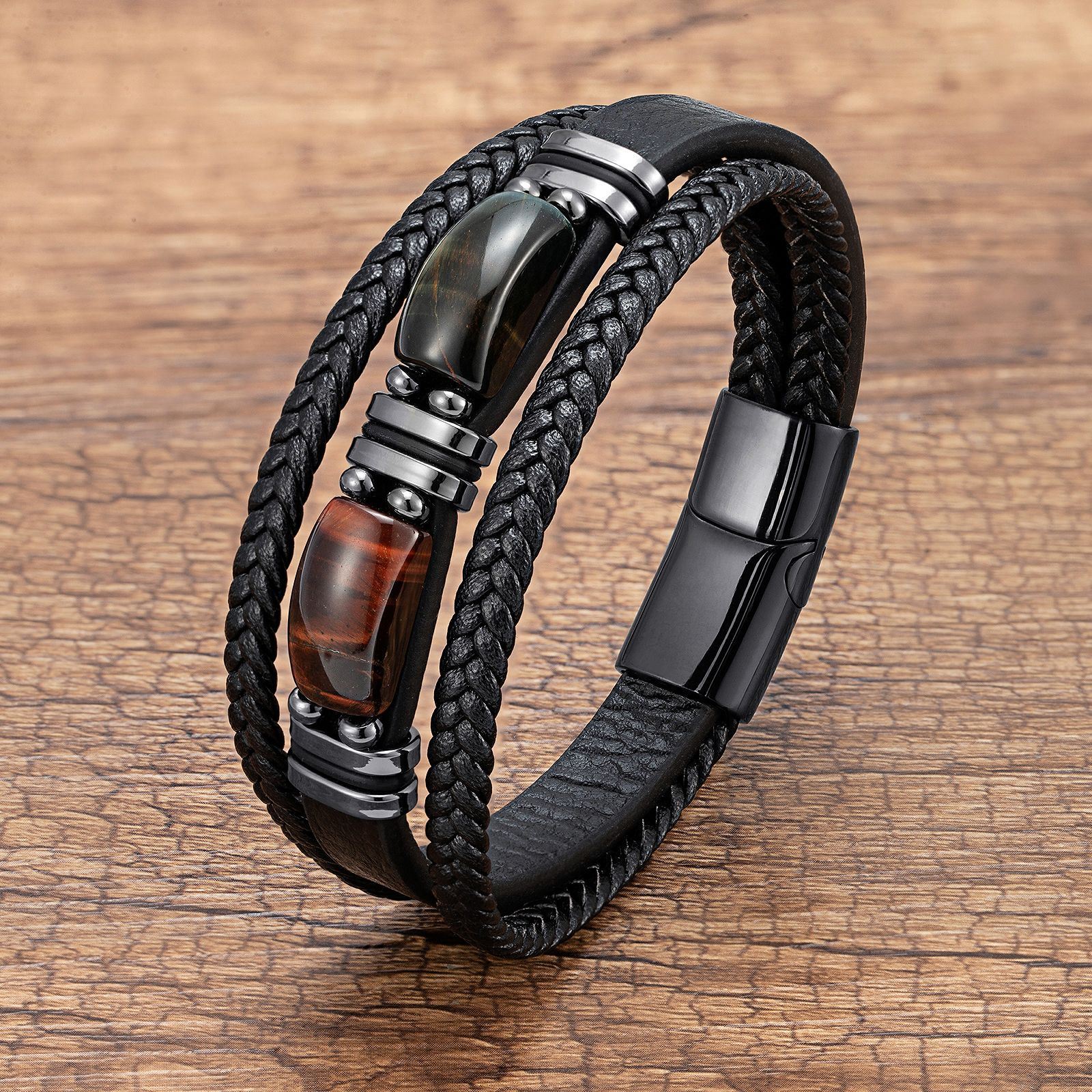 Men's Tiger Eye Bracelet Multilayer Leather Strap